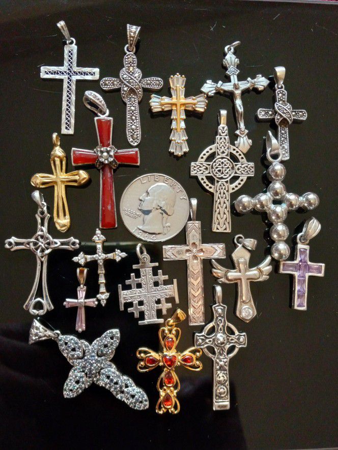 $120! Awesome All 925 Sterling Silver Cross Necklace Pendants Lot