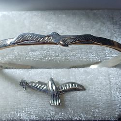 Vintage Sterling Silver BREAKELL Seagull Cuff Bracelet With Matching Pendant 