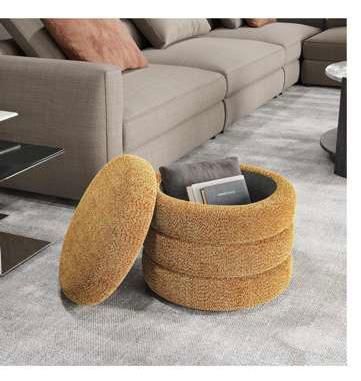 Round Ottoman with Storage, Upholstered Ottoman with Soft Padded Seat, Footrest Stool Ottoman Foot Stool for Makeup Living Room, (CH53) By