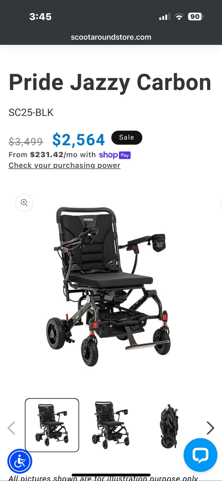 Pride Jazzy Carbon Foldable Electric Wheelchair