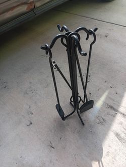Black Wrought Iron Fireplace Tool Set with Stand