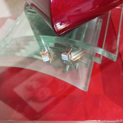 Fire Opal Stud Earrings Set In Sterling Silver