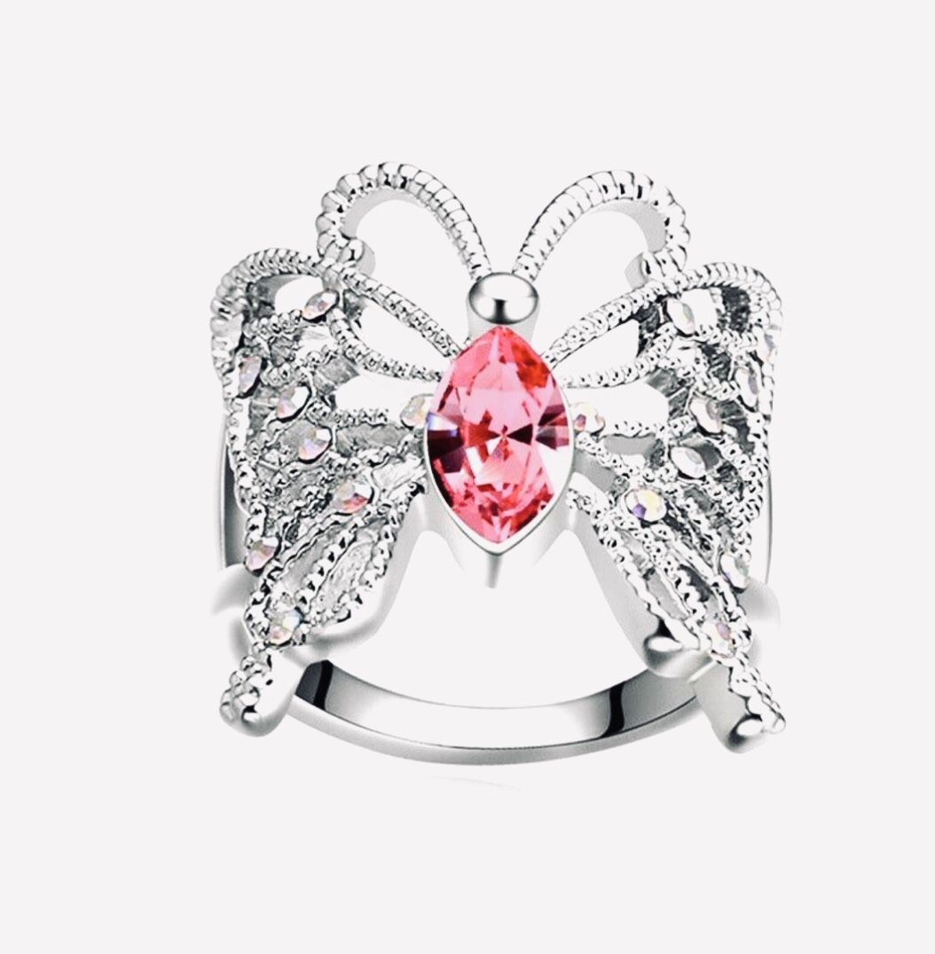 *SALE* Dazzling Coral / Pink Butterfly Ring with Crystal Accents Size 6 *See My Other 800 Items*