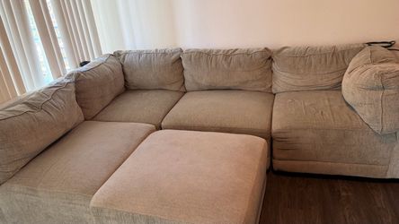 Gray Fabric Sectional Sofa with Ottoman
