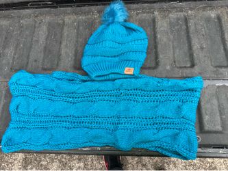 Uratat Unisex Soft Stretch Chunky Cable Knit Beanie and Infinity Loop Scarf Set, Teal
