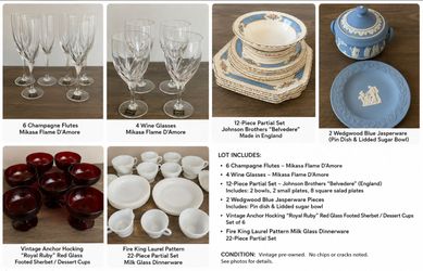 Vintage Fire King, Mikasa, Wedgwood & Johnson Brothers Collection – 52 Pieces BUY OR TRADE