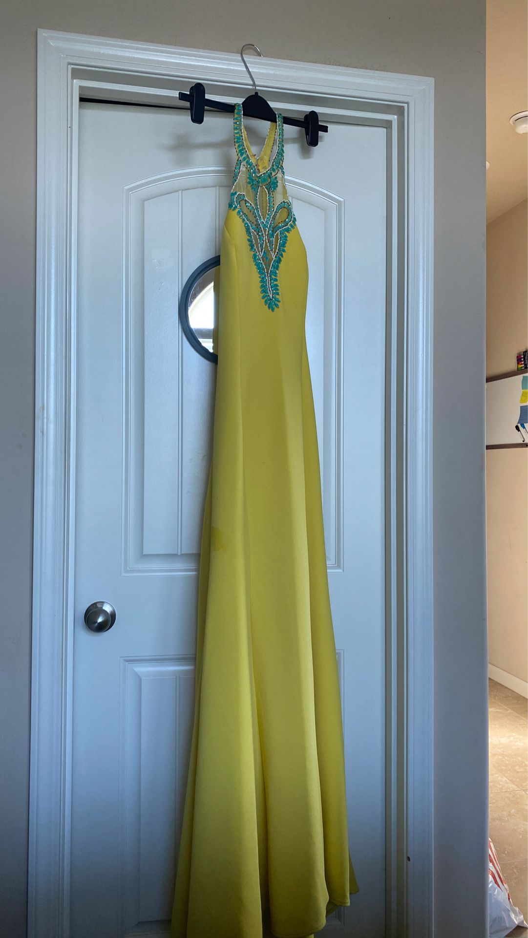 Johnathan Kayne Yellow Dress with Turquoise Rhinestones