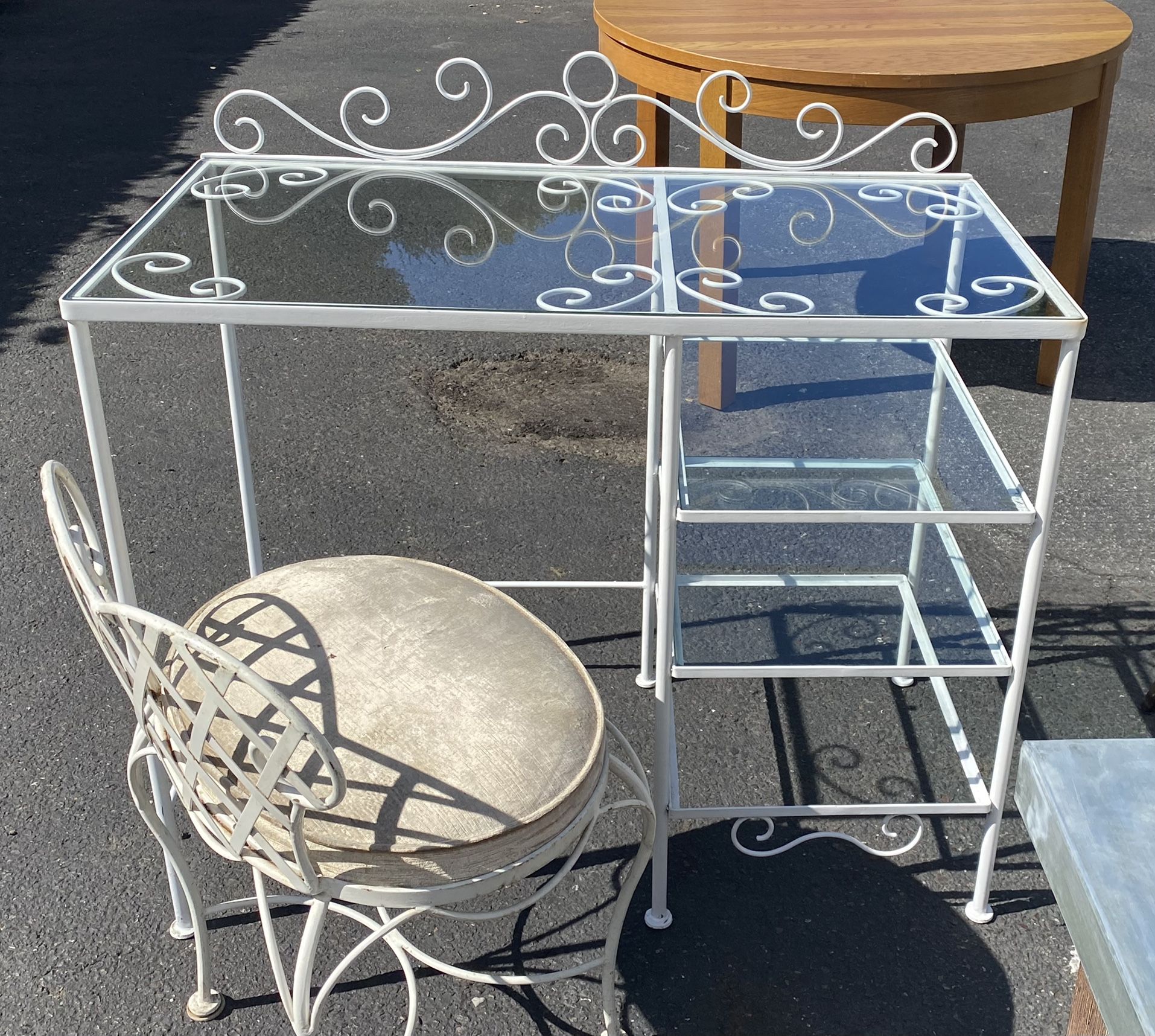 Vintage Desk  w/  Matching Chair-Wroght Iron and Glass