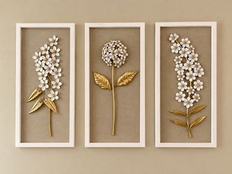 White and gold floral wall art