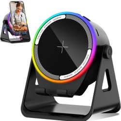 MRMORALE Wireless Induction Speaker, Multifunctional Bluetooth Phone Holder with RGB Light & 360° Rotation, HD Surround Sound, Compatible with iPhone/