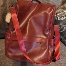 New CHERUTY Burgundy Women’s Large Backpack/ Purse / Shoulder Bag PU Leather Lots Of Compartment And Storage Areas