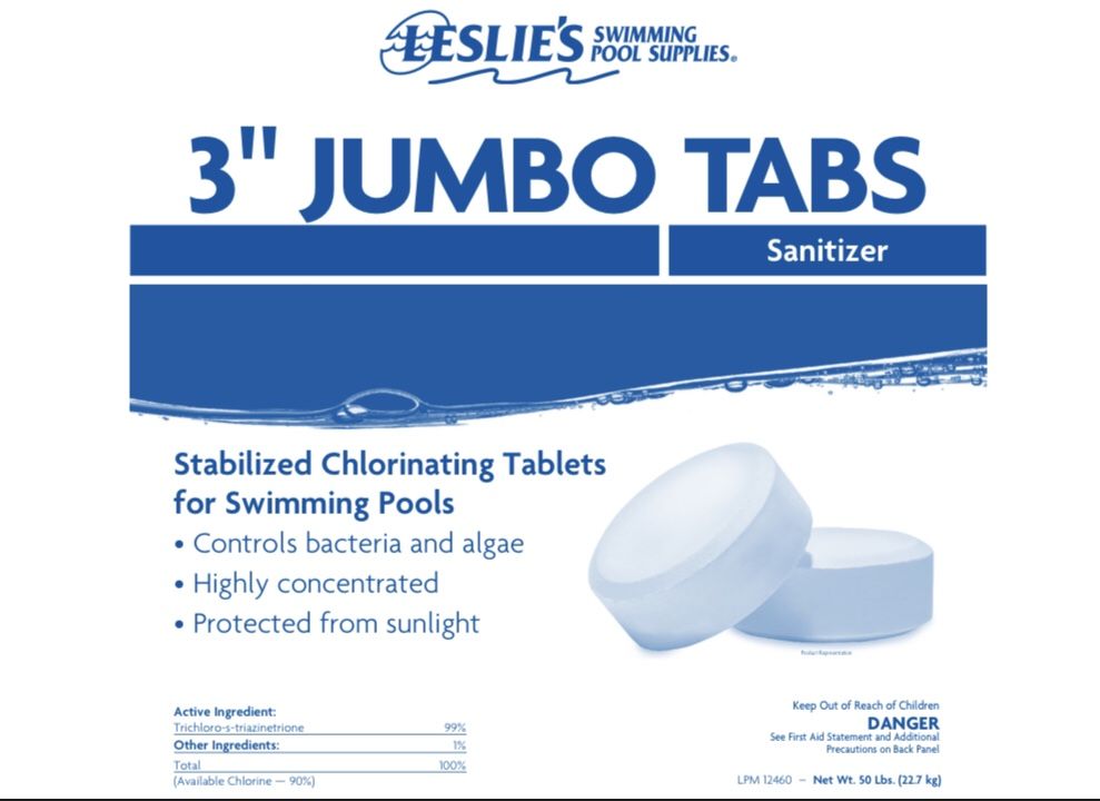 Chlorine Tabs 50 lbs. Bucket Leslie's 3” Jumbo Pool Tabs for Sale