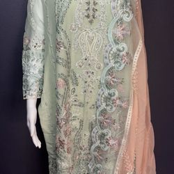 Pakistani Dress 3-Piece Set Brand New Embroidery Size Medium Color Sea Green