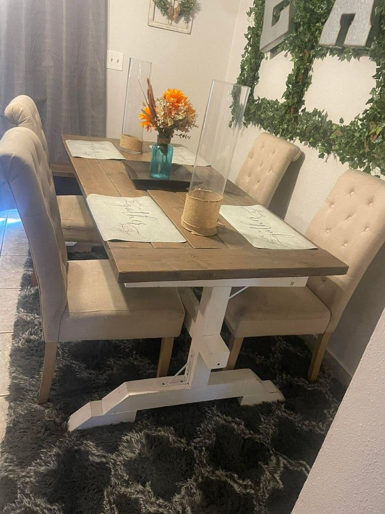 Farm Style Dinong Table With Chairs And Bench