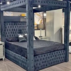 King Queen size Canopy bed frame Black