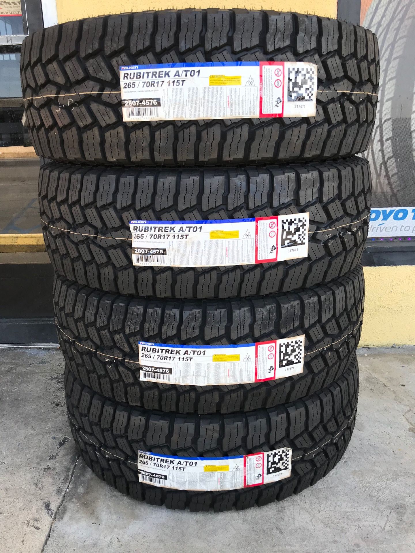 QTY 4) 285/70R17 Falken Rubitrek A/T 117T SL Black Wall Tires