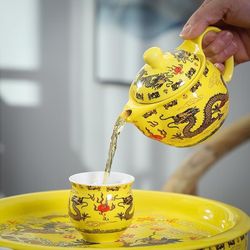 Teapot tea cups, tea set tea ware , golden dragon