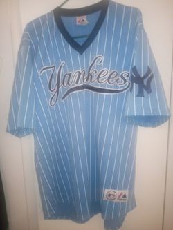 NY YANKEES PINSTRIPE POWDER BLUE RETRO JERSEY 