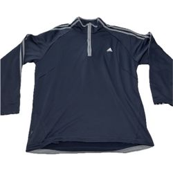 Adidas Quarter Zip Jacket Pullover Mens 2XL Blue Athletic 3 Stripe Long Sleeve