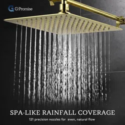 G-Promise All Metal 10" Dual Square Shower Head Combo | Rain Shower Head | Handheld Shower Wand | Adjustable | 3-Way Diverter | 71" Extra Long Hose - 
