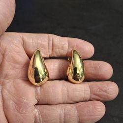 "NEW " Gold Plated 3D Puffy Water Drop Shaped Earrings With High Polish Finish