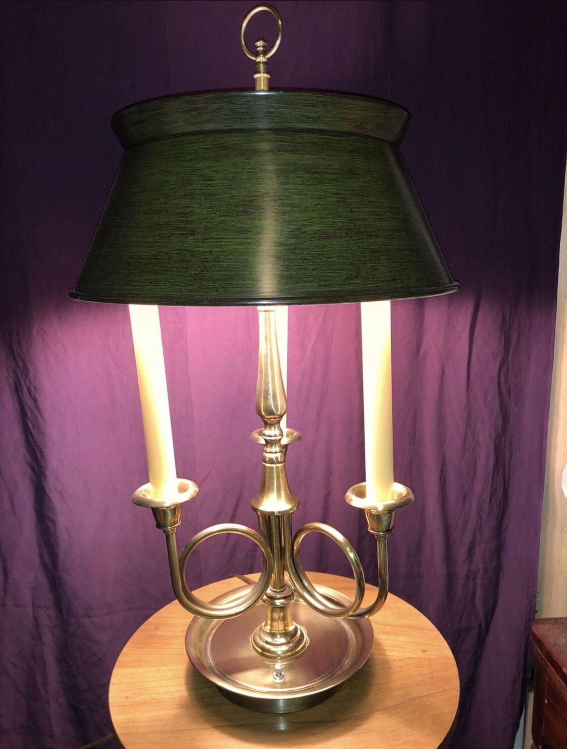 Frederick Cooper Bouilotte Triple French Horn Lamp 25” Emerald Green Shade