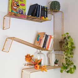 Set of 4 Gold Wall Shelves - Stylish, Functional Storage, and Decor