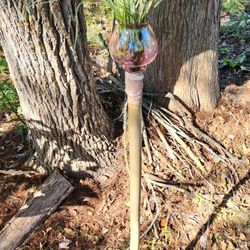 Bamboo W/glass Globe Vase Yard Art W Air Plant