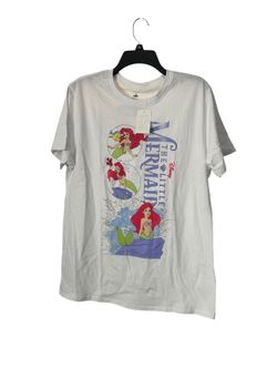New Women’s The Little Mermaid  white graphic t-shirt featuring  multi-portrait scenes of Ariel Disney with tags 100 cotton  Size L