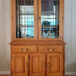Vintage  French Country Oak Hutch 