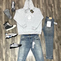 Lanvin, Dior, Rick Owen’s, Or Prada With Bape Hoodie And Purple Label Jeans Brand New With Box 