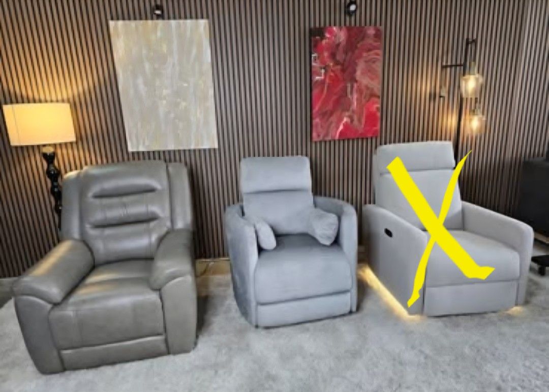 LIKE NEW- 2 different Leather/ Fabric Power Recliners Power Headrest