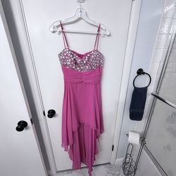 Hot pink and silver tapered formal dress