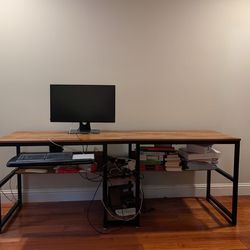 Wooden office desk with keyboard tray
