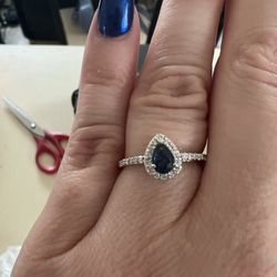 Pear-Shaped Blue Sapphire and 1/4 CT. T.W. Diamond Engagement Ring in 10K White Gold