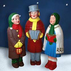 1950s Poloron Vacucel Styrofoam Christmas Carolers Trio Blow Mold Rare Set 