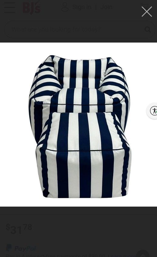 Outdoor Bean Bag Chair and Pouf Ottoman Set, 2 pc Retail Price $119.00