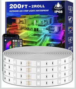 LETIANPAI 200ft Outdoor LED Strip Lights Waterproof 1 Roll,IP68 Outside Led Light Strips with App and Remote,Music Sync RGB Exterior Rope Self Adhesiv
