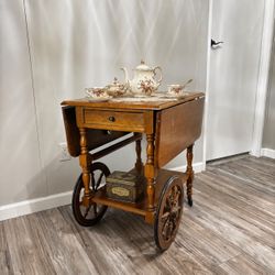 Vintage Tea Cart w/ Drop Leaves & Wheels