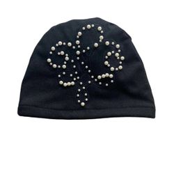 Black beanie with pearl embellishments