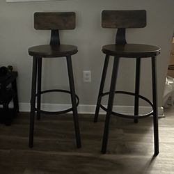 Bar Stools Set of 2, Bar Height Barstools with Back, Counter Stools Bar Chairs with Backrest, Steel Frame, Easy Assembly, Industrial, Rustic Brown and
