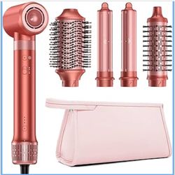 HITTIONA 5 in 1 High-Speed Hair Dryer Brush - Hot Air Styler & Hair Styler, Fast Drying Blow Dryer Brush No Heat Damage Multi-Styler Auto Wrap Curlers