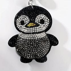 ❄️ New! Black & Silver Crystal Rhinestones Penguin Keychain Purse Charm w Tassel