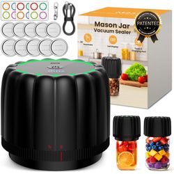 2026 Upgraded Electric Mason Jar Vacuum Sealer Kit with Wide and Regular Mouth Mason Lids -80kpa Automatic Vacuum Pump 2500mAh Battery One Touch Canni