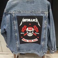 1990s METALLICA tribute Denim Spiked Jacket Vintage Patch Heavy Metal XXL