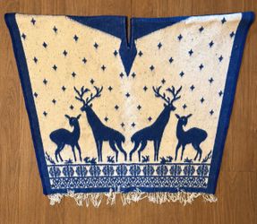 Mexican Deer Poncho Gabán Blue & White Fringe – Unisex One Size