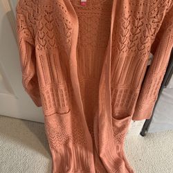 Womens Small Pink Salmon Long Cardigan 