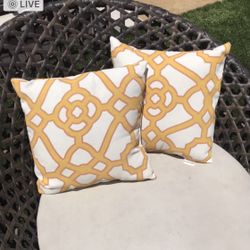 OUTDOOR PATIO PILLOWS-pair-GRANDIN ROAD modern, geometric, trellis pattern