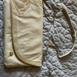 Beige Leather Clutch Purse