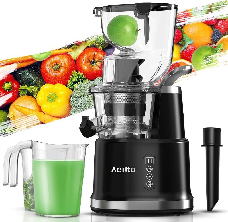 Aeitto Cold Press Juicer, Juicer Machines With Large Feed Chute, Large Capacity, Slow Masticating Juicer For Fruits And Vegetables, Self Feeding For J